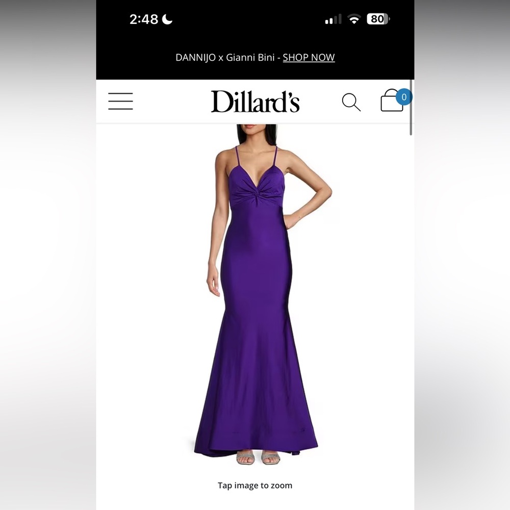 Dillards prom dress Shiny Stretch Twist Front V-Neck Spaghetti Strap Gown